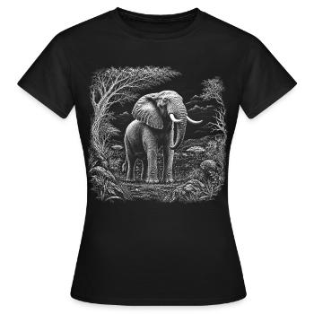 African elephant in wild savannah landscape - Women's T-Shirt - black - Front - AI Model Female 172 dark (172cm)