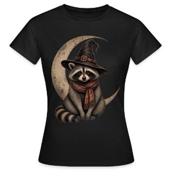 Halloween Raccoon with Crescent Moon and Witch Hat - Women's T-Shirt - black - Front - AI Model Female 172 dark (172cm)