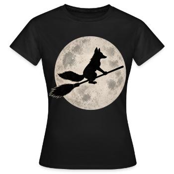 Halloween Fox Witch Vintage Full Moon Motif - Women's T-Shirt - black - Front - AI Model Female 172 dark (172cm)