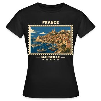 France Marseille Vintage Travel Brand - Women's T-Shirt - black - Front - AI Model Female 172 dark (172cm)