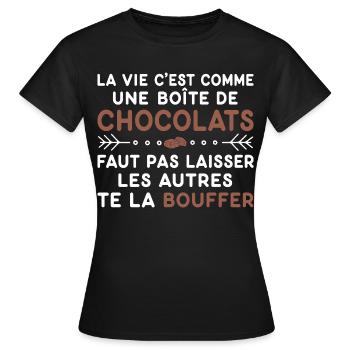 Chocolats Cadeau humour personnalisé - T-shirt Femme - noir - Devant - AI Model Female 172 dark (172cm)