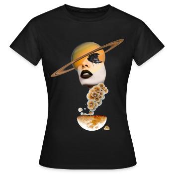 Surreal Cosmic Face & Saturn Collage - Women's T-Shirt - black - Front - AI Model Female 172 dark (172cm)