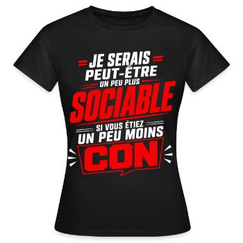 Humour Asocial Homme – Cadeau Drôle et Sarcastique - T-shirt Femme - noir - Devant - AI Model Female 172 dark (172cm)