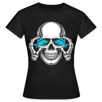 Crâne aux yeux de poisson bleus - T-shirt Femme - noir - Devant - AI Model Female 172 dark (172cm)