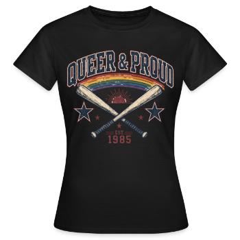 T-shirt Queer & Proud Baseball Vintage Pride Rétro - T-shirt Femme - noir - Devant - AI Model Female 172 dark (172cm)