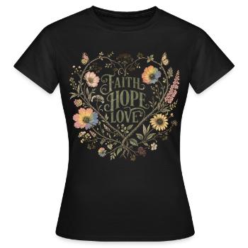 Faith Hope Love Botanical Heart Hoodie Vintage - Women's T-Shirt - black - Front - AI Model Female 172 dark (172cm)