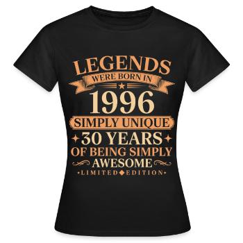Né en 1996, unique 30 ans - T-shirt Femme - noir - Devant - AI Model Female 172 dark (172cm)