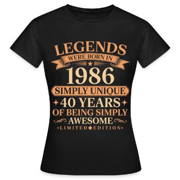 Né en 1986 Unique 40 ans - T-shirt Femme - noir - Devant - AI Model Female 172 dark (172cm)