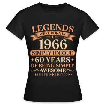 Né en 1966, unique 60 ans - T-shirt Femme - noir - Devant - AI Model Female 172 dark (172cm)