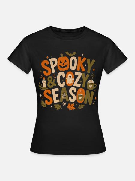 Gruselige und gemütliche Saison – Halloween-Herbst - Frauen T-Shirt - Schwarz