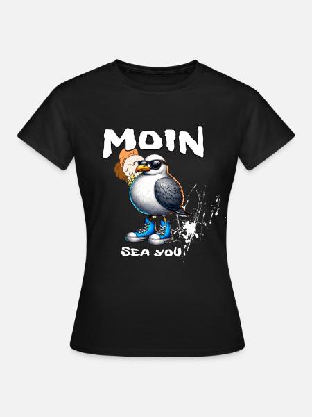Moin Sea You Seemöwe Cartoon - Frauen T-Shirt - Schwarz
