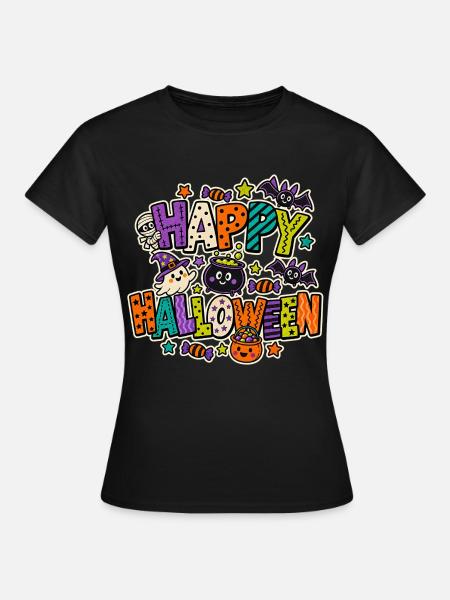 ⚫ Happy Halloween Letters  - Frauen T-Shirt - Schwarz