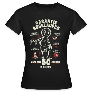 50 Jahre | Garantie abgelaufen | lustiger Cartoon - Frauen T-Shirt - Schwarz - Vorne - AI Model Female 172 dark (172cm)