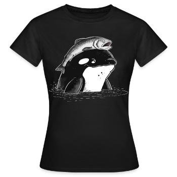 Orca Mit Lachs Hut Lachs Auf Kopf Wal  - Frauen T-Shirt - Schwarz - Vorne - AI Model Female 172 dark (172cm)