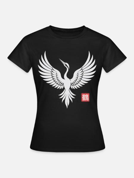 Crane Bird Japanese - Frauen T-Shirt - Schwarz