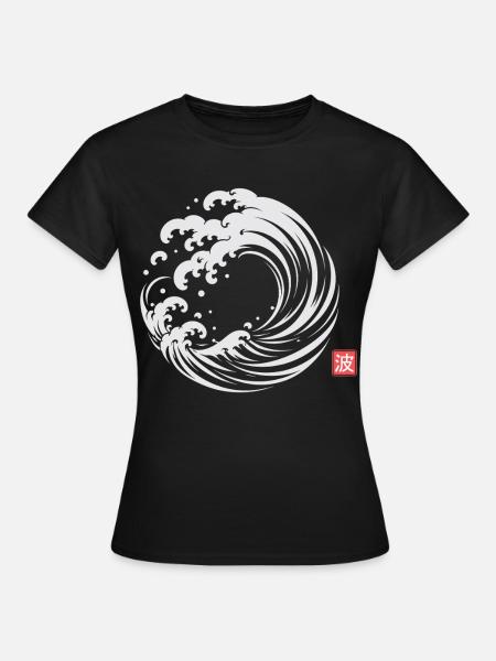 Great Wave Japanese Minimal Art - Frauen T-Shirt - Schwarz