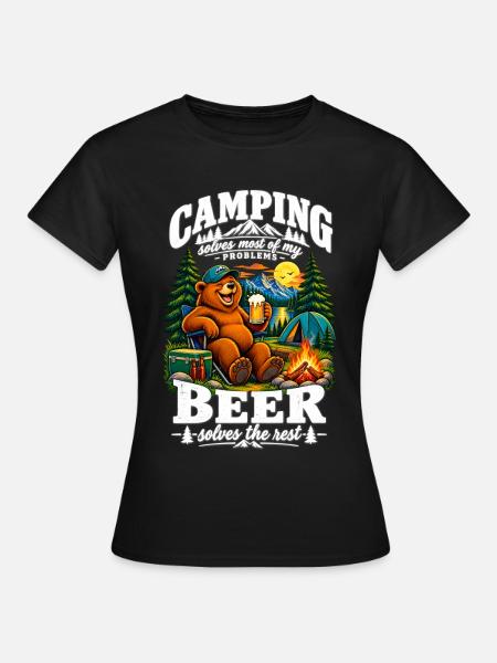 Funny Bear Camping Design - Frauen T-Shirt - Schwarz