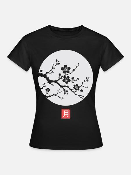Japanese Sakura Moon Kanji - Frauen T-Shirt - Schwarz