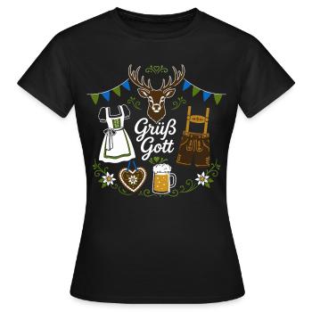 Grüß Gott Hirschgeweih Dirndl Bier Lederhose - Frauen T-Shirt - Schwarz - Vorne - AI Model Female 172 dark (172cm)