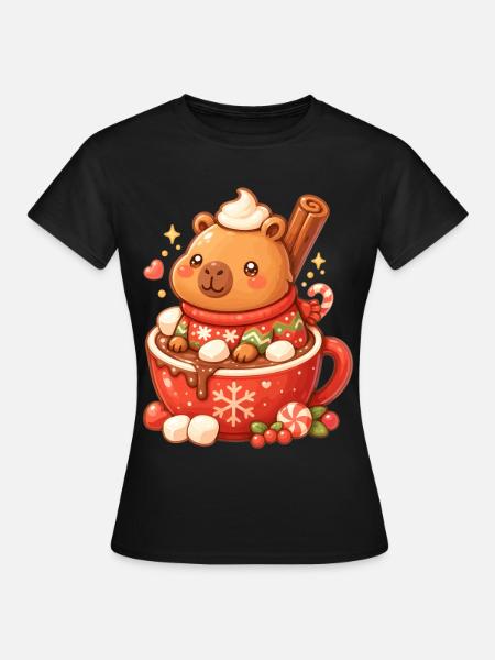 Capybara Heiße Schokolade Weihnachten - Frauen T-Shirt - Schwarz