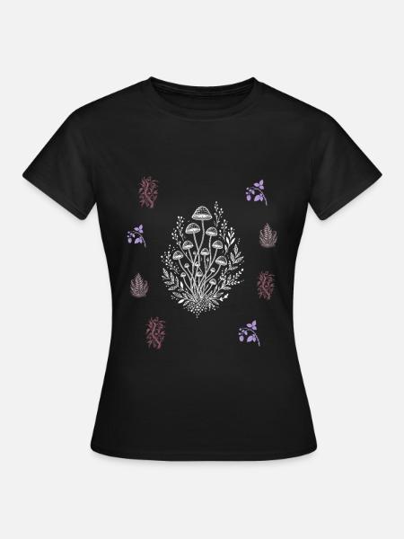 Pilze & Blütenzweig - Botanische Kunst - Frauen T-Shirt - Schwarz