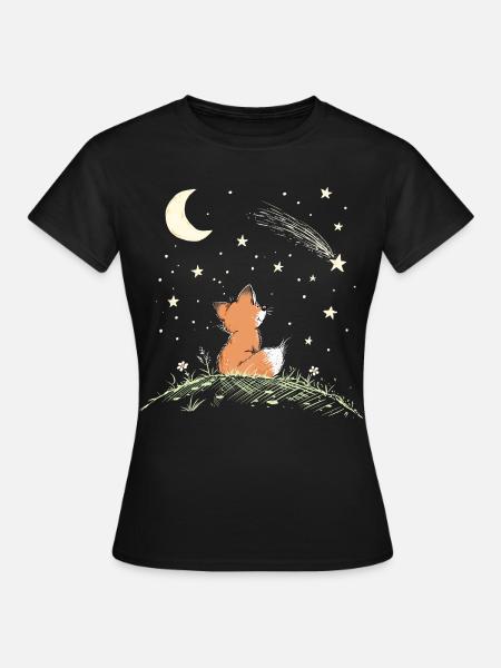 Fuchs Sternschnuppe Sterne Nacht Waldtier Cartoon - Frauen T-Shirt - Schwarz