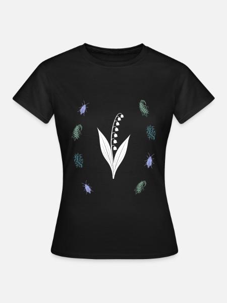 Maiglöckchen & Leuchtkäfer - Dark Botanical - Frauen T-Shirt - Schwarz