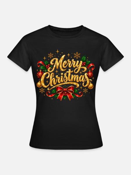 Glitzerndes Drehbuch frohe Weihnachten - Frauen T-Shirt - Schwarz