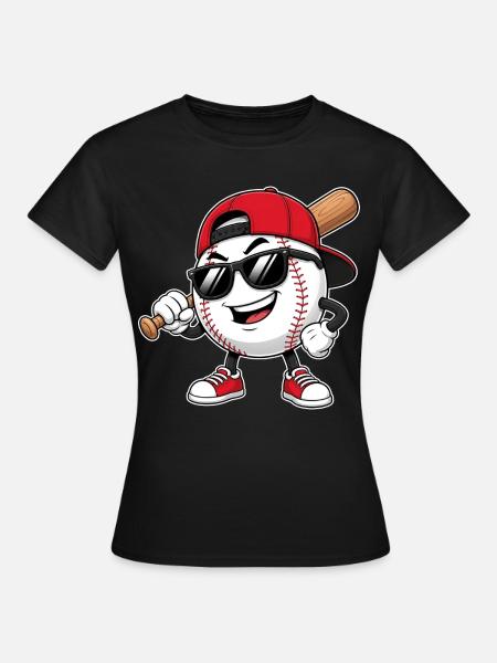 Cooler Baseball mit Schläger & Sonnenbrille - Frauen T-Shirt - Schwarz