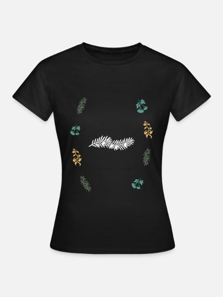 Eibe & Blumenranke & Holunderbeeren - Botanik - Frauen T-Shirt - Schwarz