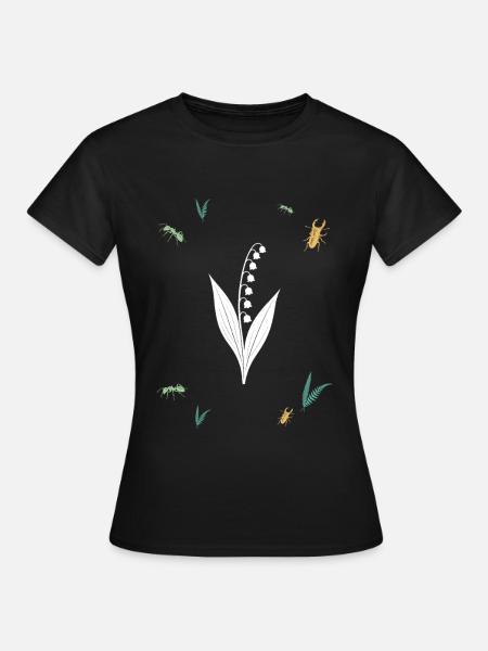 Maiglöckchen & Ameise & Farn - Botanik - Frauen T-Shirt - Schwarz