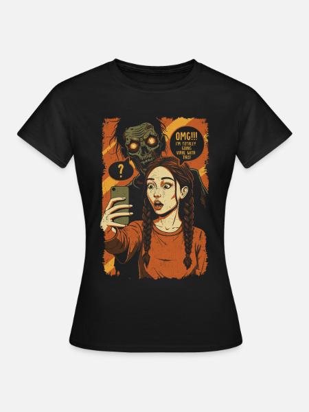 Zombie-Selfie mit Grusel-Girl - Frauen T-Shirt - Schwarz