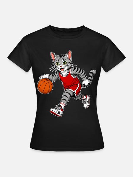 Basketball Katze – Dribbling Cat - Frauen T-Shirt - Schwarz