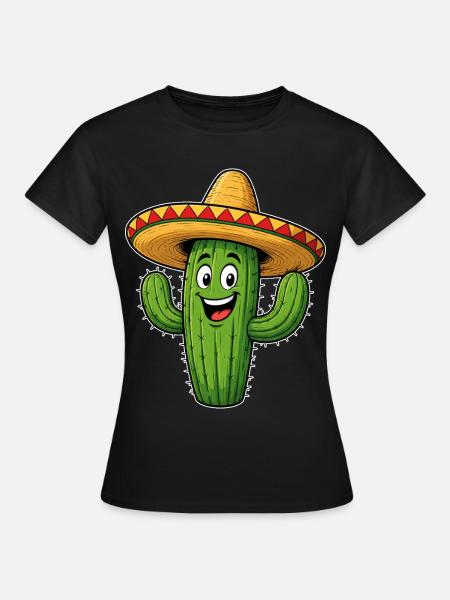 Lustiger Kaktus mit Sombrero - Frauen T-Shirt - Schwarz