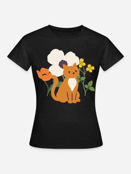 Mohn · Blumen · Katze · Geschenkidee - Frauen T-Shirt - Schwarz