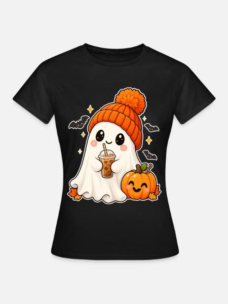 Cozy Ghost and Pumpkin Halloween - Frauen T-Shirt - Schwarz