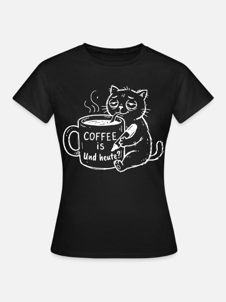Kaffeekatze Doodle – Kaffee heute - Frauen T-Shirt - Schwarz