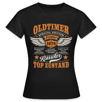 Oldtimer Oktober 1976 - Geburtstag - Geschenk - Frauen T-Shirt - Schwarz - Vorne - AI Model Female 172 dark (172cm)