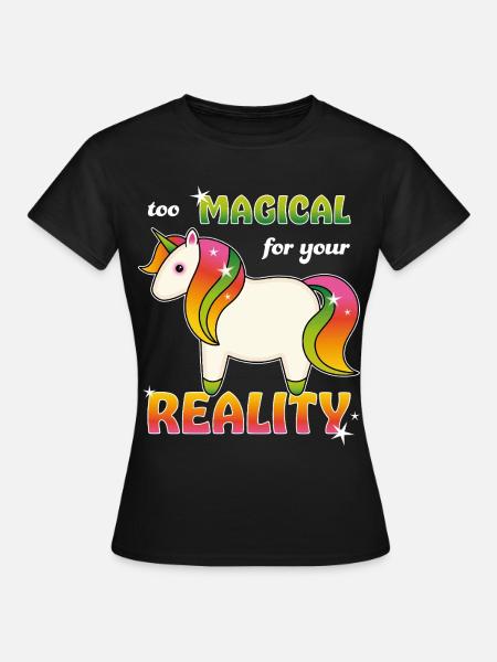 Regenbogen Einhorn - Frauen T-Shirt - Schwarz