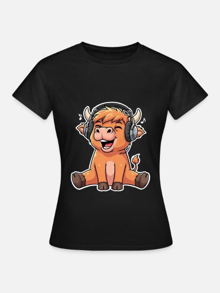 Highland Kuh Musik - Frauen T-Shirt - Schwarz