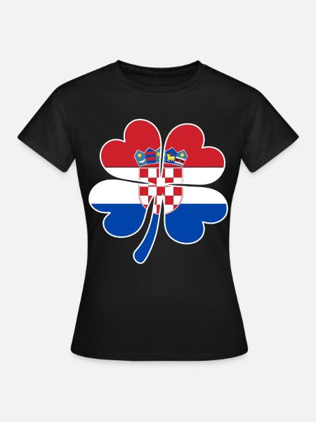 Kroatien Flagge Vierblättriges Kleeblatt - Frauen T-Shirt - Schwarz