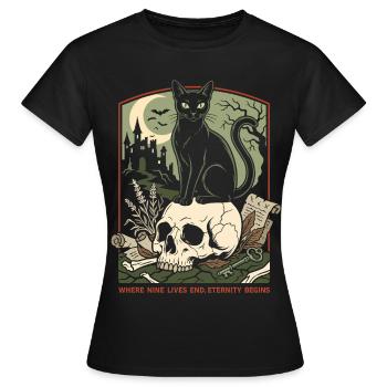 Halloween Katze - Frauen T-Shirt - Schwarz - Vorne - AI Model Female 172 dark (172cm)