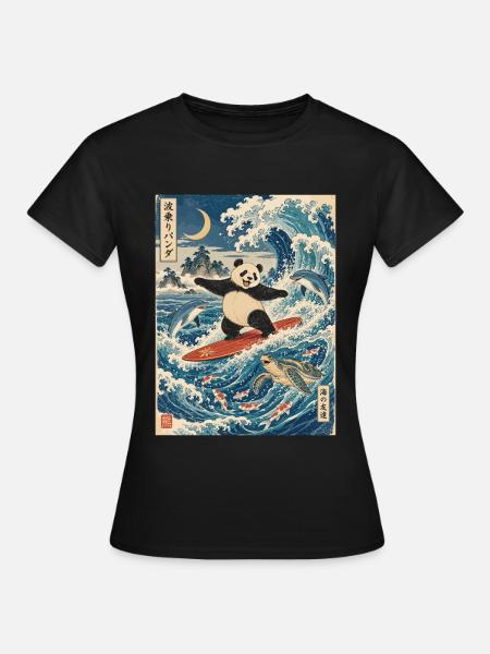 Panda, Surfen, Japanisch, Surfer, Pandabär - Frauen T-Shirt - Schwarz