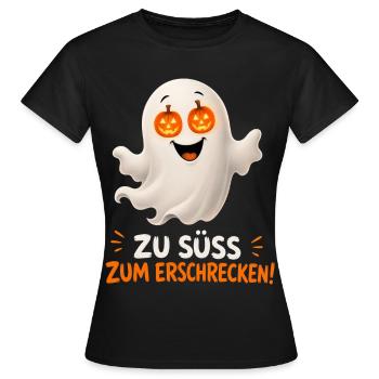 Zu süß zum Erschrecken – Geist mit Kürbisaugen - Frauen T-Shirt - Schwarz - Vorne - AI Model Female 172 dark (172cm)