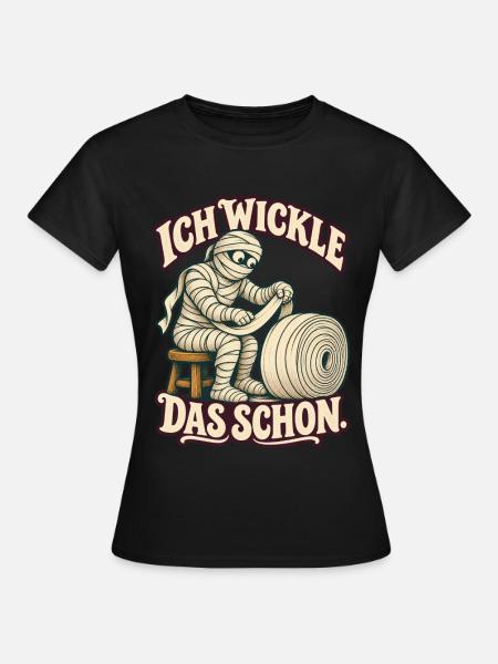 Mumie wickelt Bandagen – Halloweenhumor - Frauen T-Shirt - Schwarz