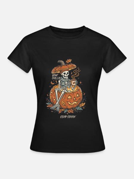 Gemütliches Halloween-Skelett im Kürbis - Frauen T-Shirt - Schwarz