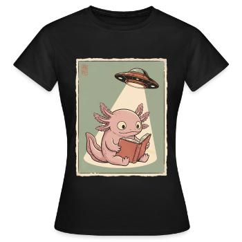 Vintage Japanese Axolotl Buchliebhaber UFO Alien - Frauen T-Shirt - Schwarz - Vorne - AI Model Female 172 dark (172cm)
