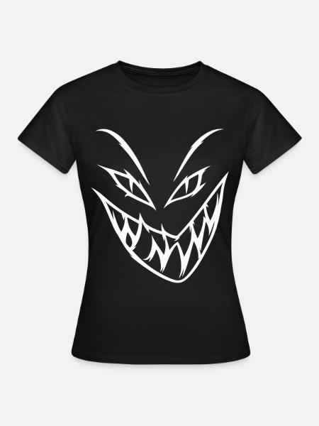 Dämonisches Grinsen – Unheimliche Horrorfratze - Frauen T-Shirt - Schwarz