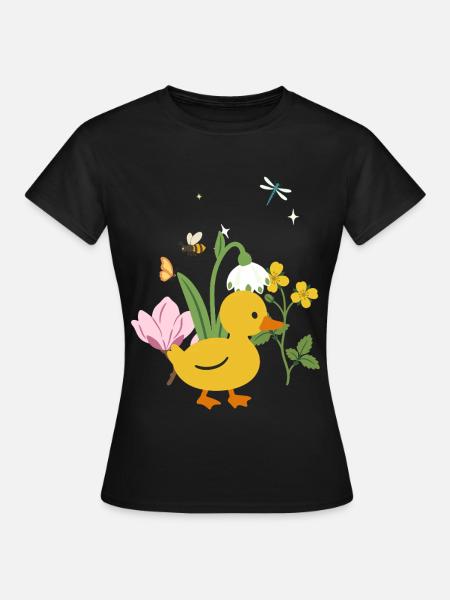 Ente Blumen Kinder Vogel Tierfreunde - Frauen T-Shirt - Schwarz