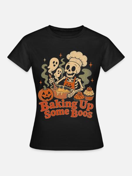 Halloween Skelett Bäcker Backen Geister - Frauen T-Shirt - Schwarz